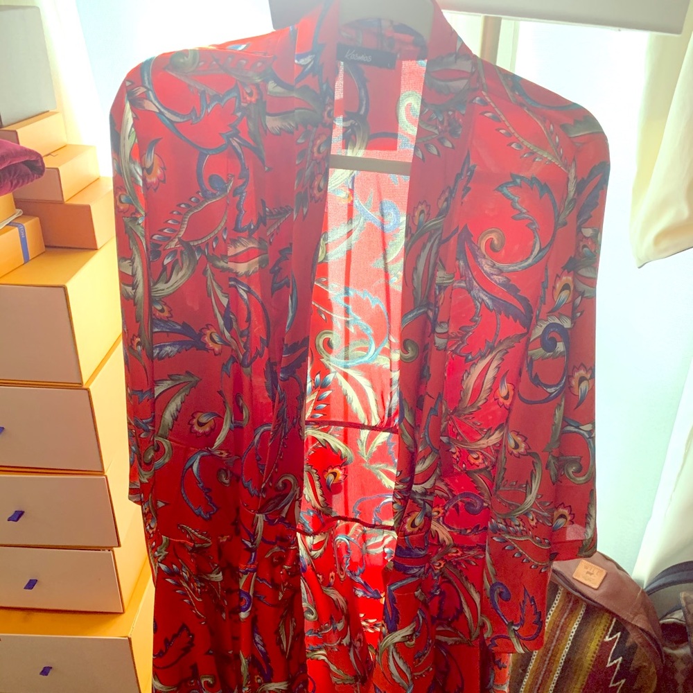 Red with designs wrap around dress